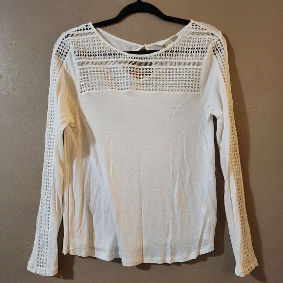 H&M Womens Pullover Slinky Stretch Knit Tee Size S White Keyhole Neck Lace Top - Picture 1 of 12